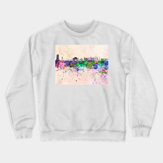 Bratislava skyline in watercolor background Crewneck Sweatshirt by PaulrommerArt